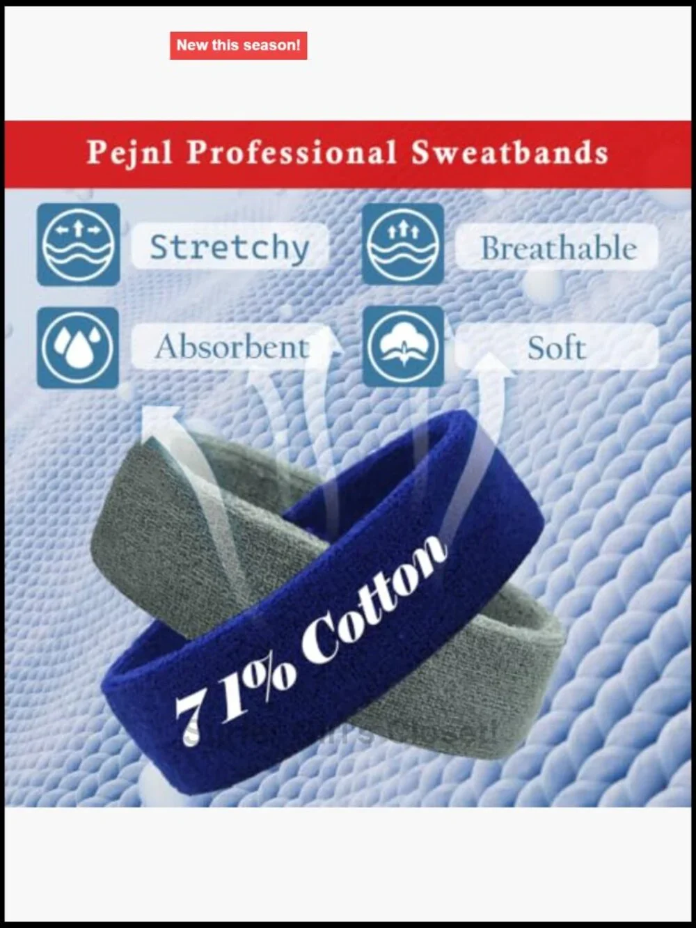 Moisture Wicking Cotton Headband, 3 Pack, Sports Sweatband for Gym, Running,